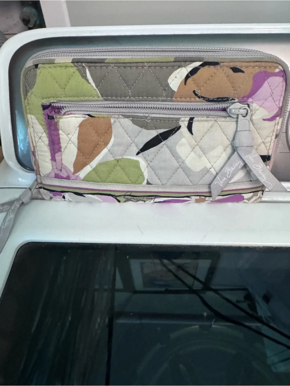 Vera Bradley Quilted Floral Wallet in Green, Purple & Tan